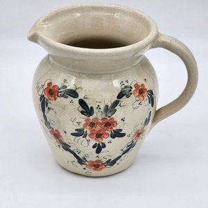 P R Paul Storie Art Pottery 6" Water Pitcher Jug Floral Heart